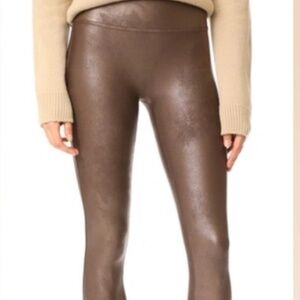 SPANX brown faux leather leggings Size Medium - full length with tummy control